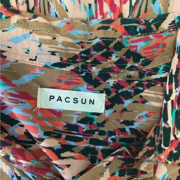 PacSun Mens Short Sleeve Button-Up Shirt Colorful Abstract Pattern Size M - Picture 5 of 7
